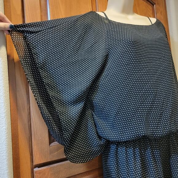Max Studio Black and White Butterfly Polkadot Blouson Dress Size Large - Picture 2 of 8